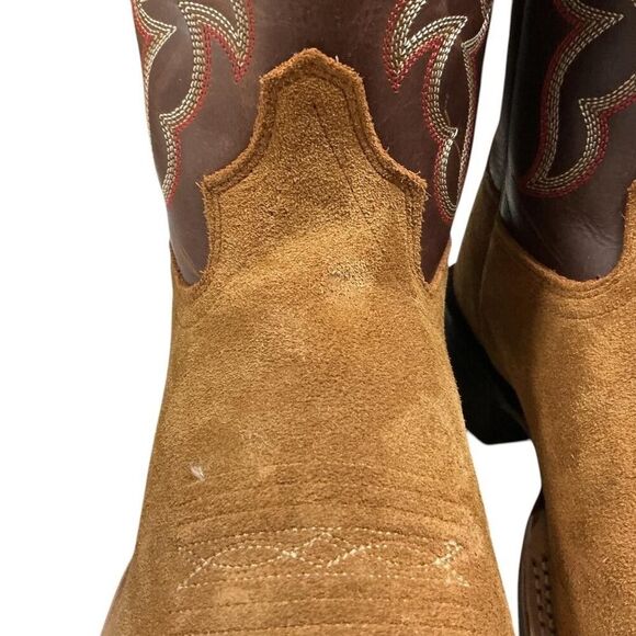 Old West Cowboy Boots Men 8 EE Brown Suede Leather Square Toe Embroidery Western main image 9